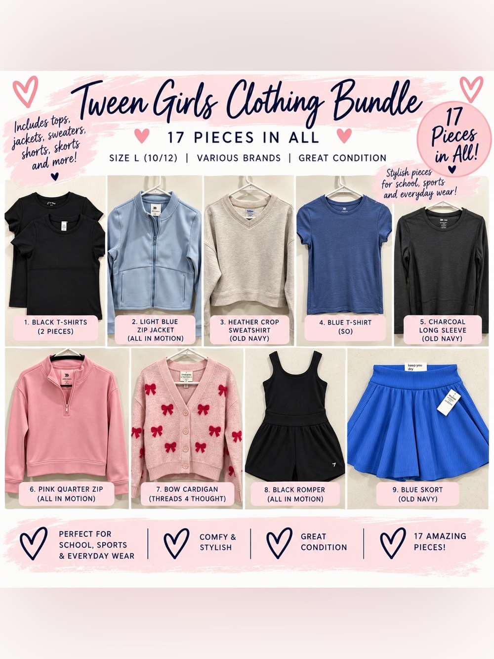 17-Piece Tween Girls Clothing Bundle Size 10/12